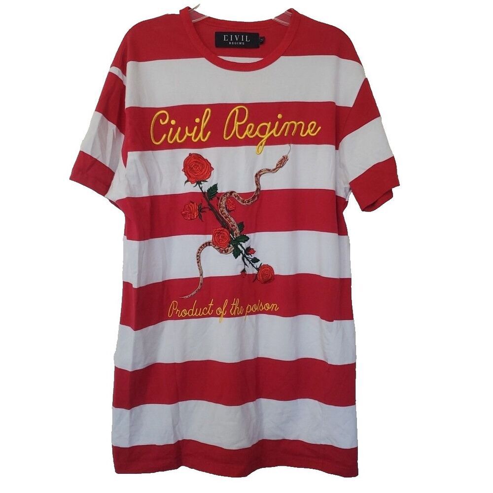 Civil Regime Women's Red & White Striped Short Sleeve Tee